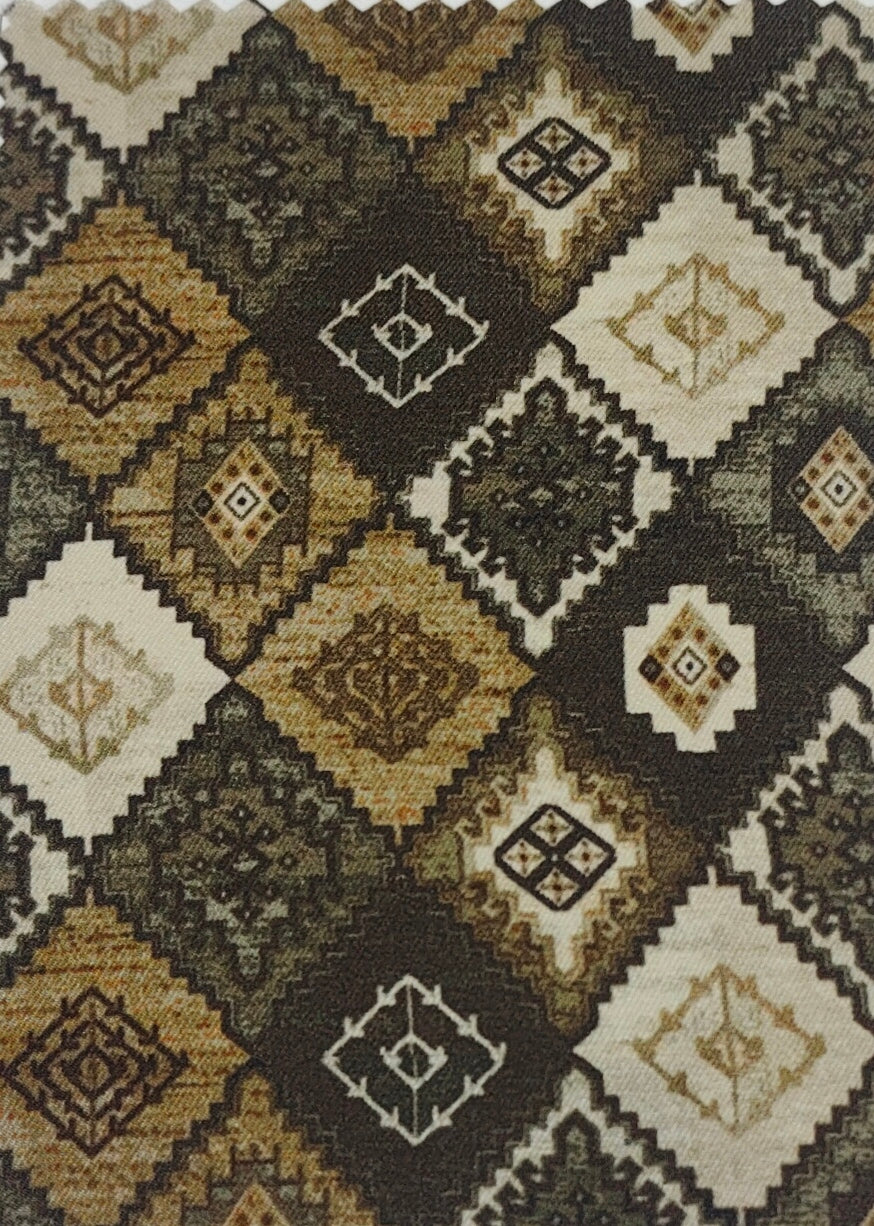 Shirt Fabric Raymond Regio Italia 100% Silk Digital Patchwork Print Colour Mocha Brown